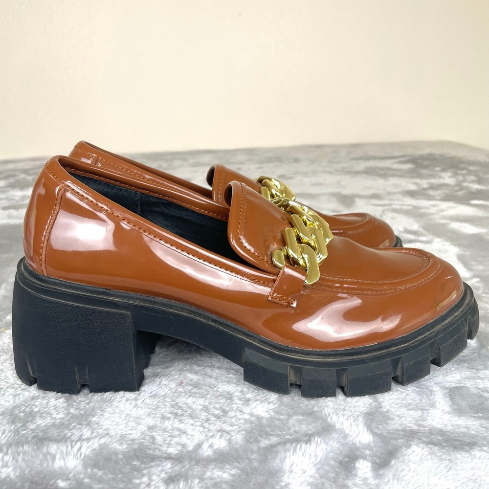 Y2K 90s Madden Girl Loafers Sz 7.5 Brown Chunky Platform Lug‎ Twee Indie Sleeze